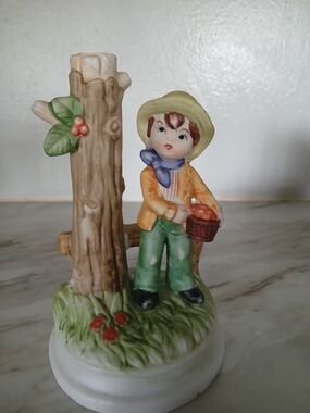 Music Box Vintage Ceramic Farm Boy